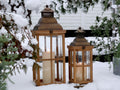 Set van 2 houten lantaarns met glas – naturel