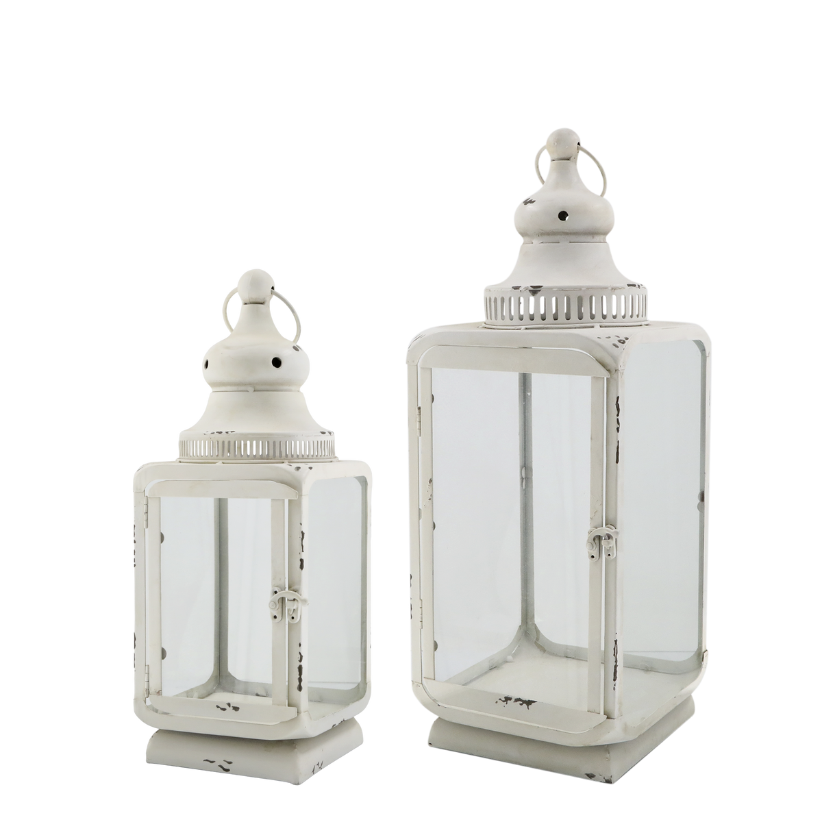 Lantaarns met ribbelstructuur – antiek crème – set van 2
