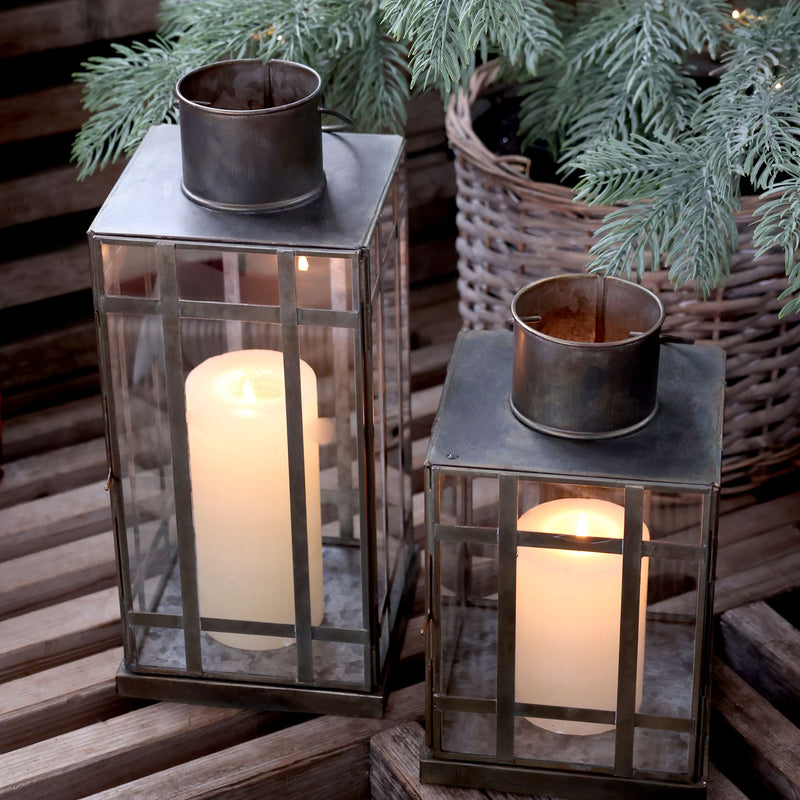 Lantaarn antiek messing met glas – 23 cm