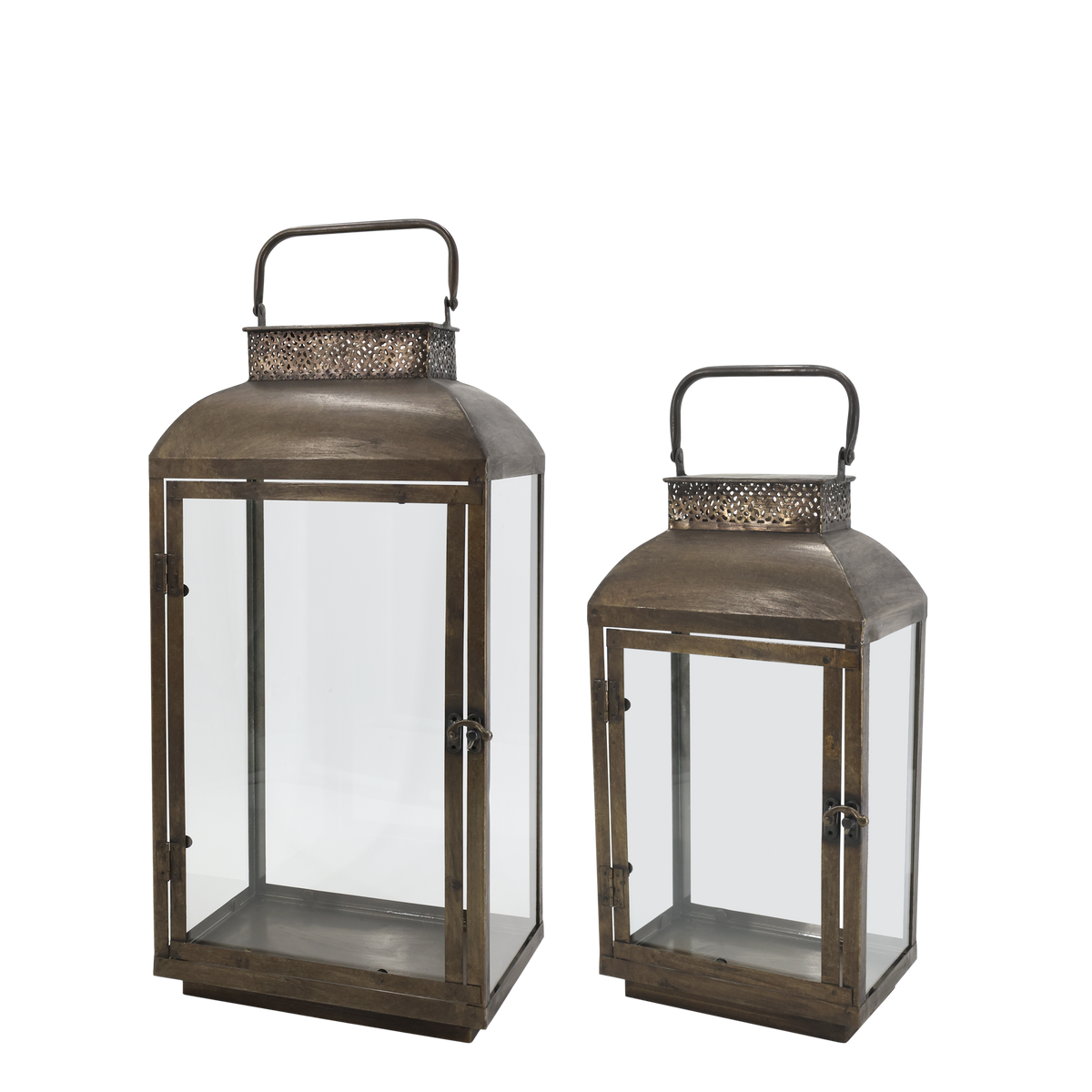 Lantaarns met Patroon – Set van 2 – Antique Brass — afbeelding 3