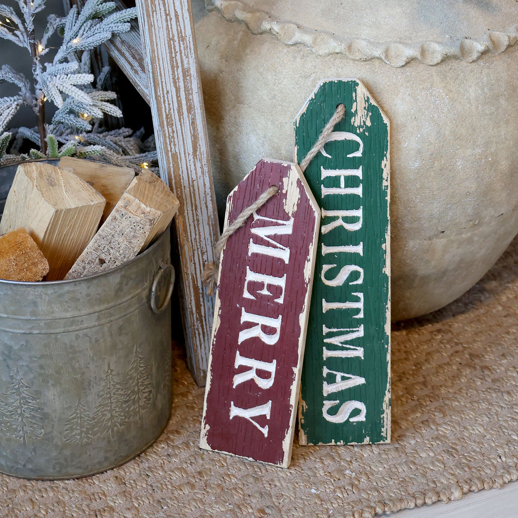 Merry Christmas Kerstborden Groen & Rood – Set van 2