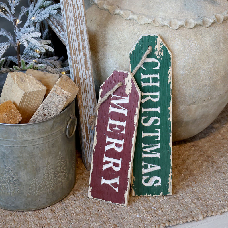 Merry Christmas Kerstborden Groen & Rood – Set van 2