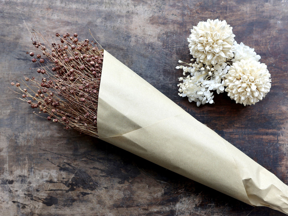 Fleur gedroogd vlas boeket – taupe – 61 cm