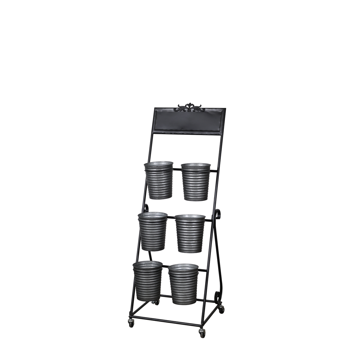 Plantenstandaard met 6 plantenbakken – antiek zink – 114,5 cm