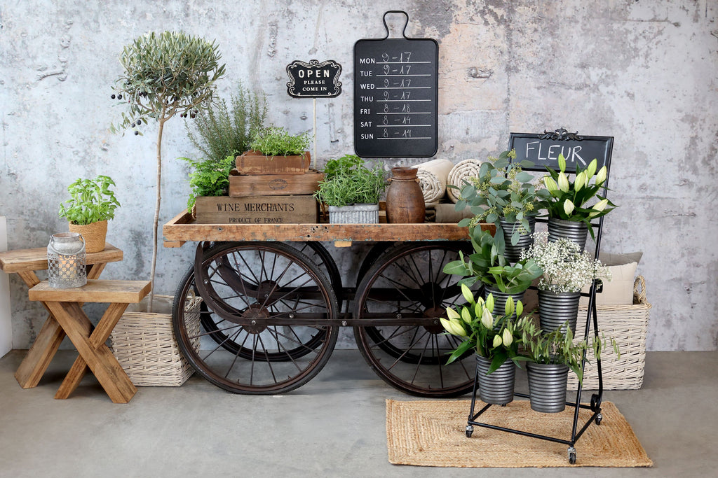 Plantenstandaard met 6 plantenbakken – antiek zink – 114,5 cm