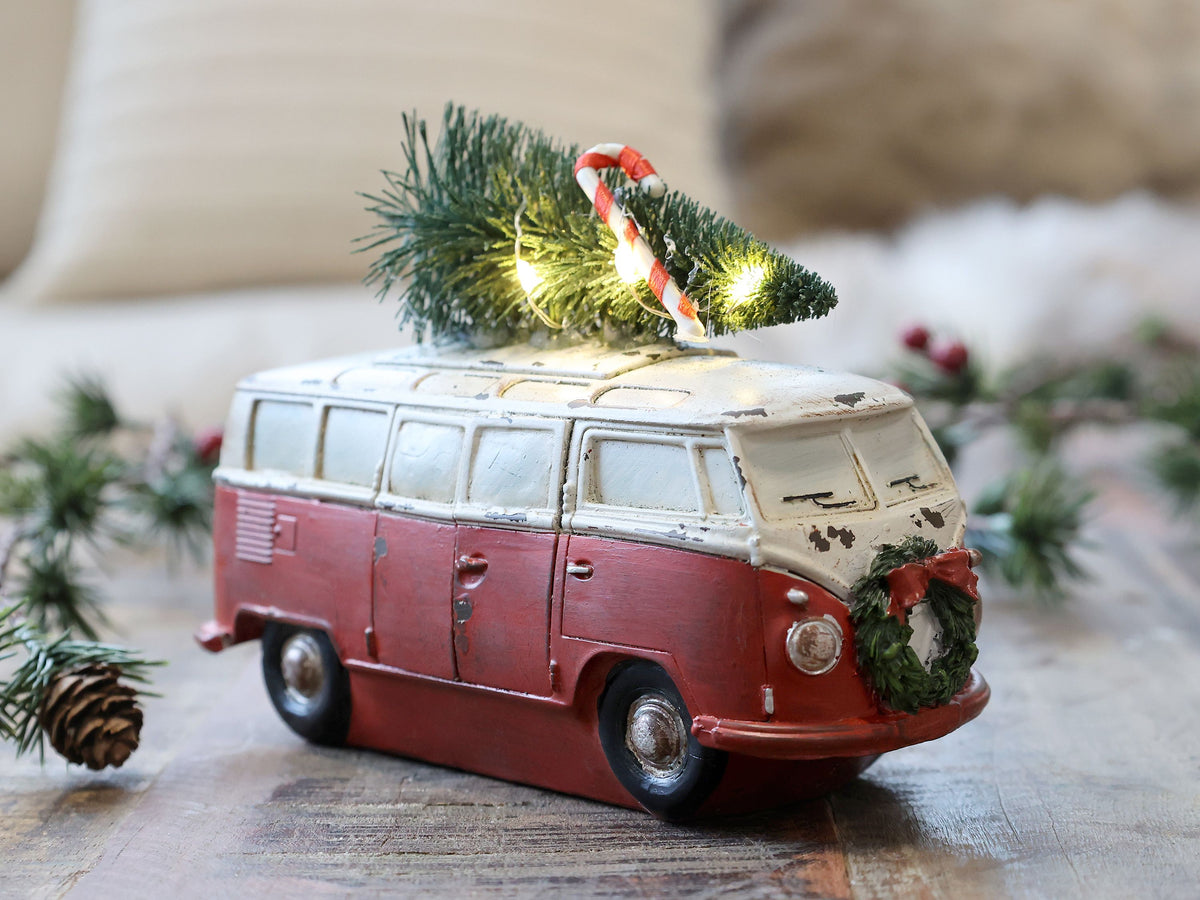 Vintage Kerstbus met Kerstboom & LED