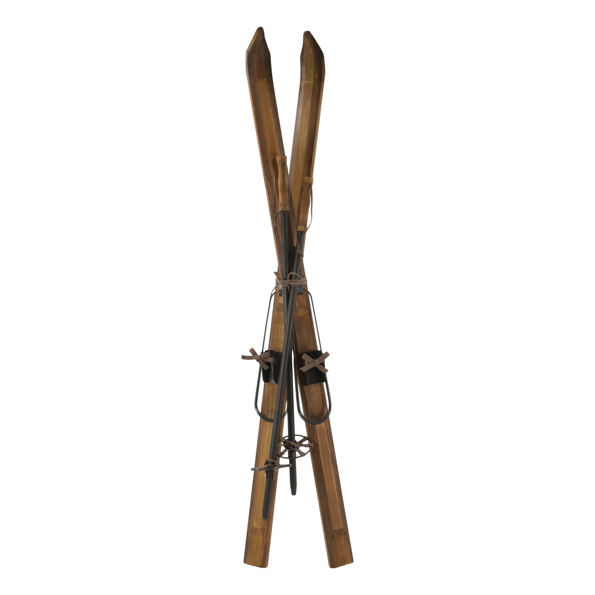 Vintage decoratieve ski’s met stokken van Chic Antique in naturel hout, 120 cm — afbeelding 2