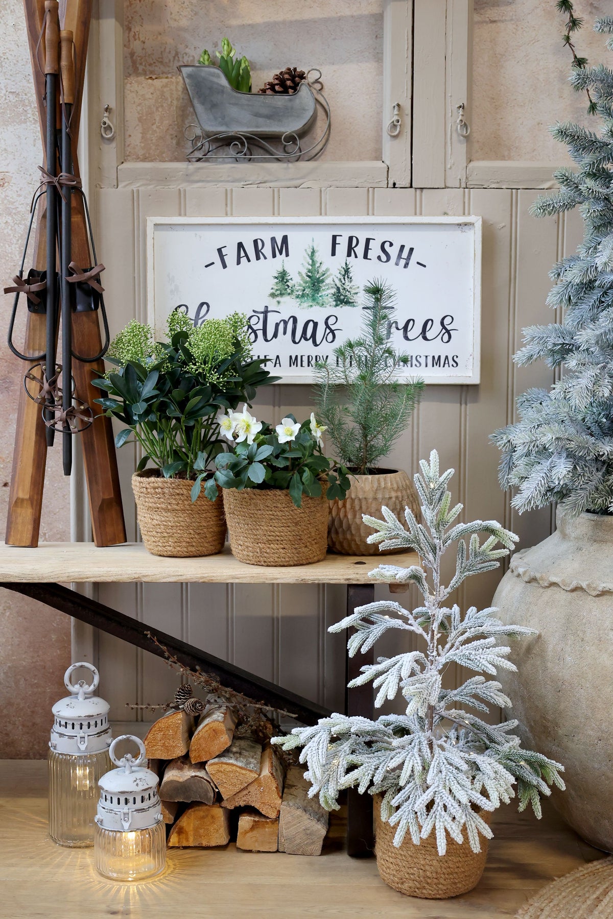 Vintage decoratieve ski’s met stokken van Chic Antique in naturel hout, 120 cm — afbeelding 5