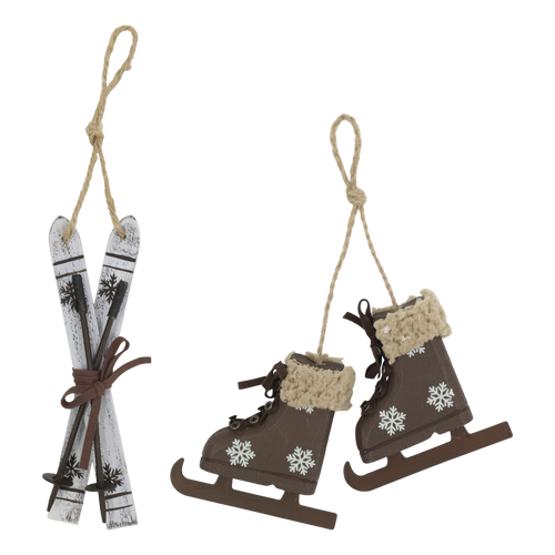 Chic Antique Vintage Schaatsen & Ski's Kersthangers – Set van 2