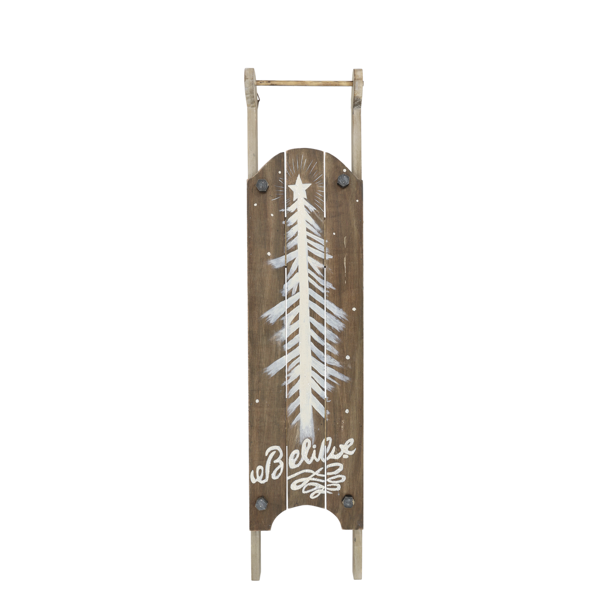 Vintage houten kerstslee van Chic Antique in naturel grenenhout, 91 cm hoog — afbeelding 3