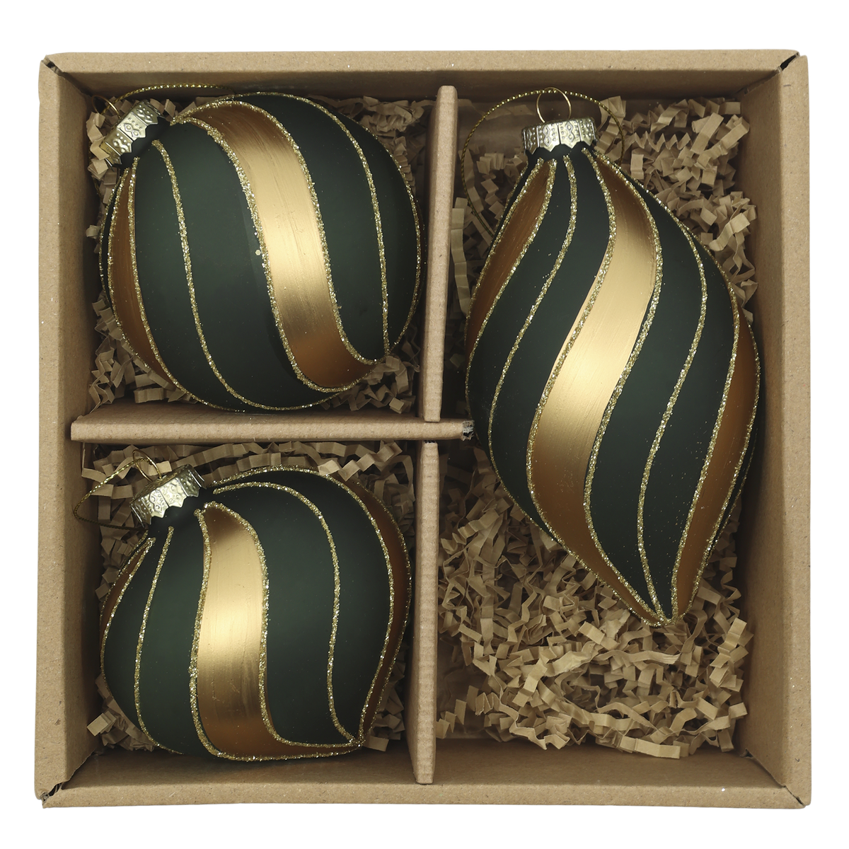 Chic Antique Kerstballen Olive in Geschenkdoos – set van 3 – foto 3