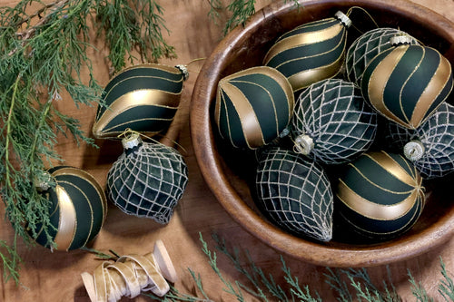 Chic Antique Kerstballen Olive in Geschenkdoos – set van 3