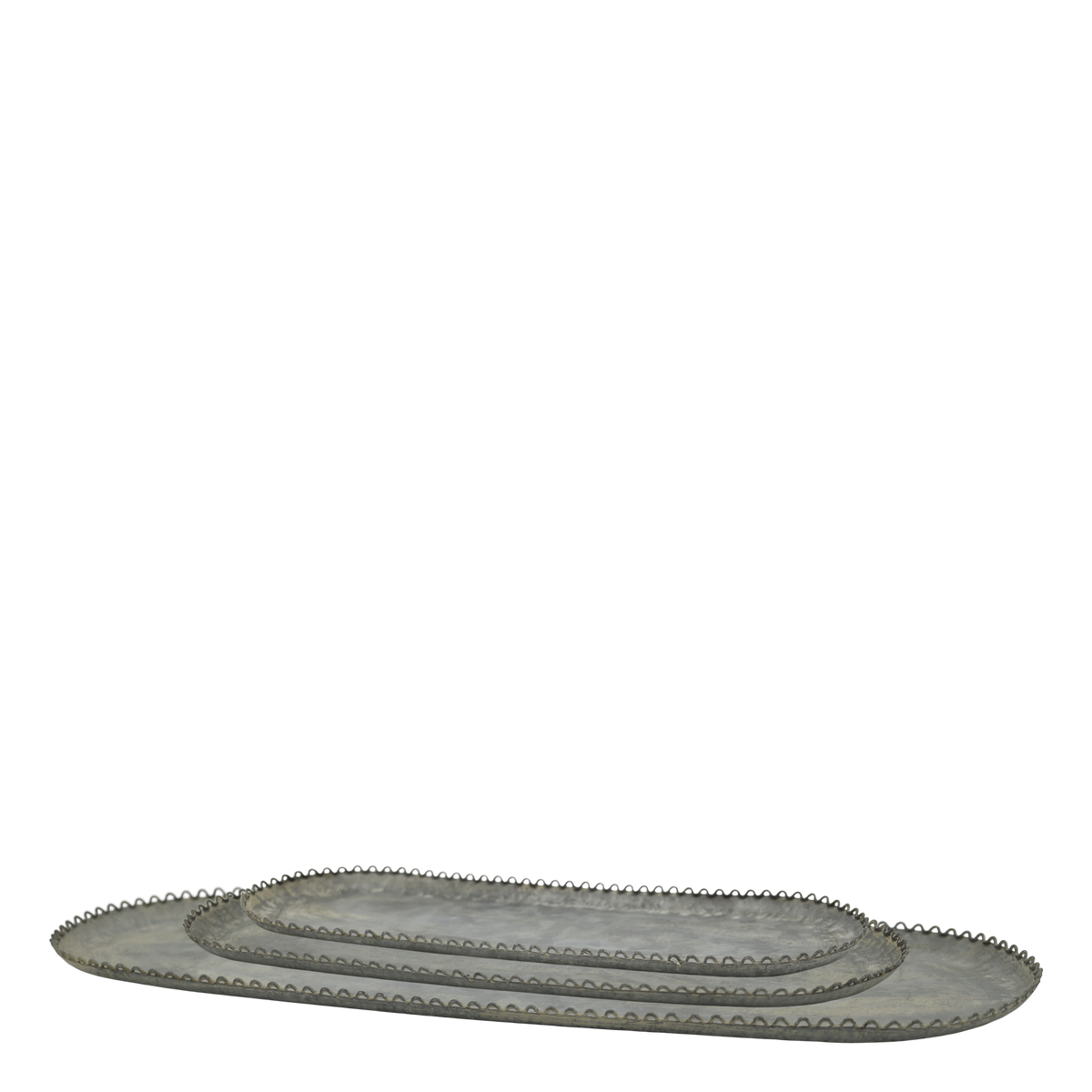 Decoratieplateaus met sierrand – antiek zink – set van 3