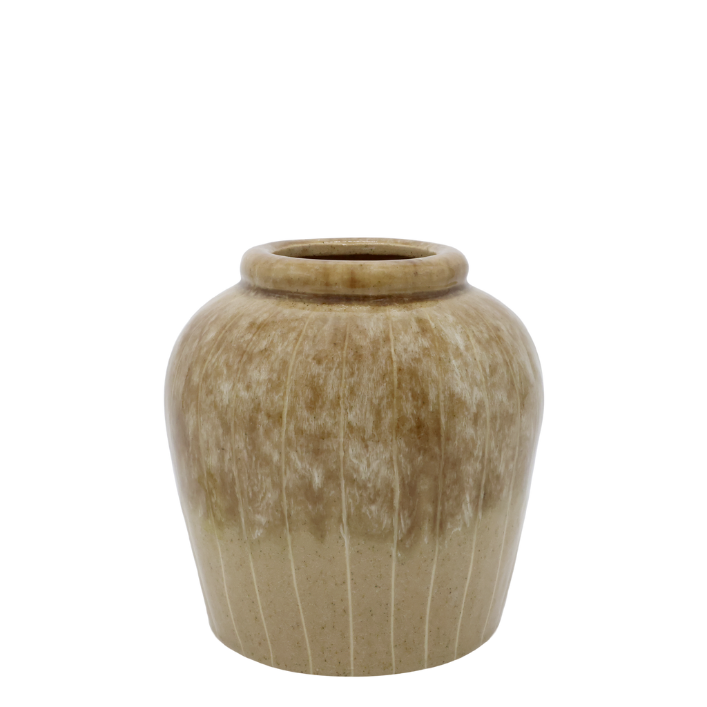 Keramieken vaas met strepen – latte – 19 cm