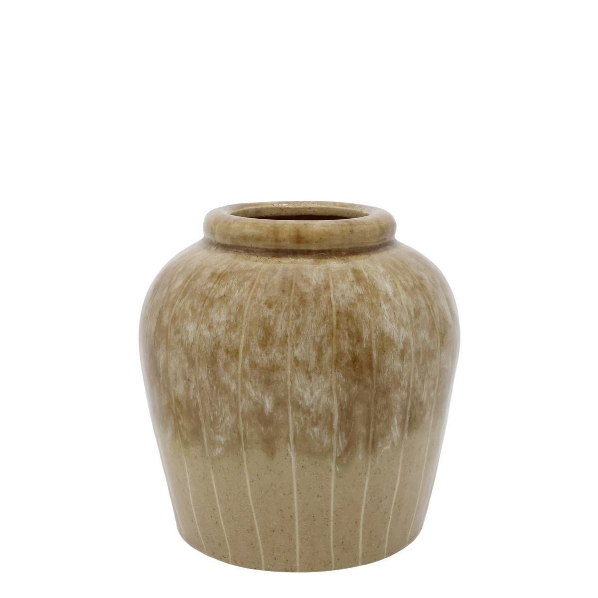 Keramieken vaas met strepen – latte – 19 cm
