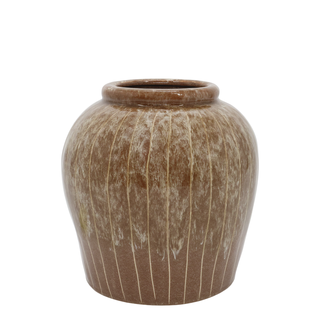 Keramieken vaas met strepen – mocca – 23 cm