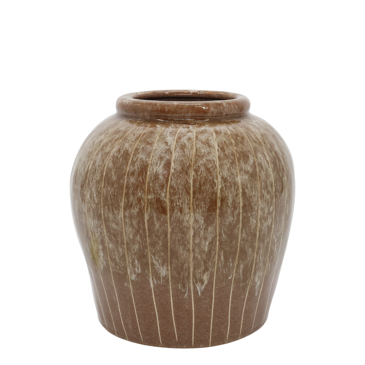 Keramieken vaas met strepen – mocca – 23 cm