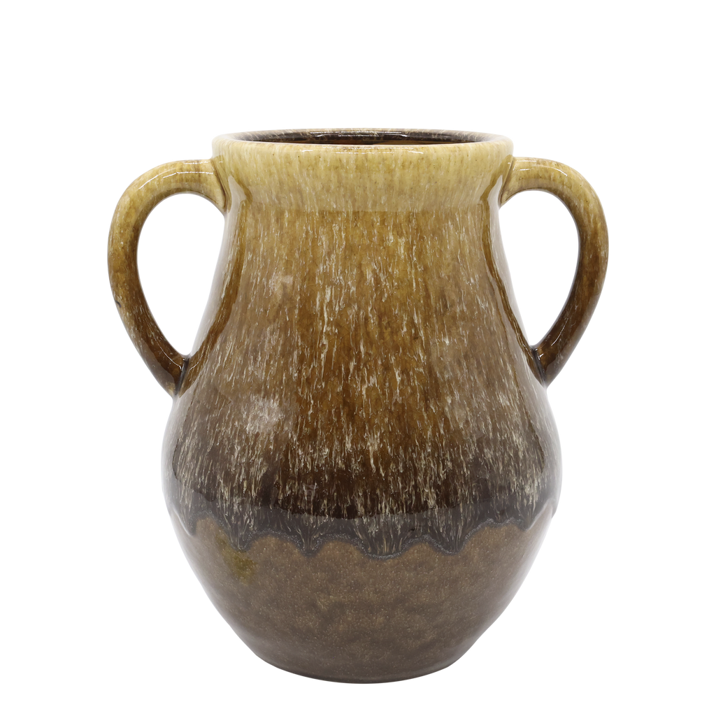Keramieken vaas met handvat – olijfgroen – 30 cm