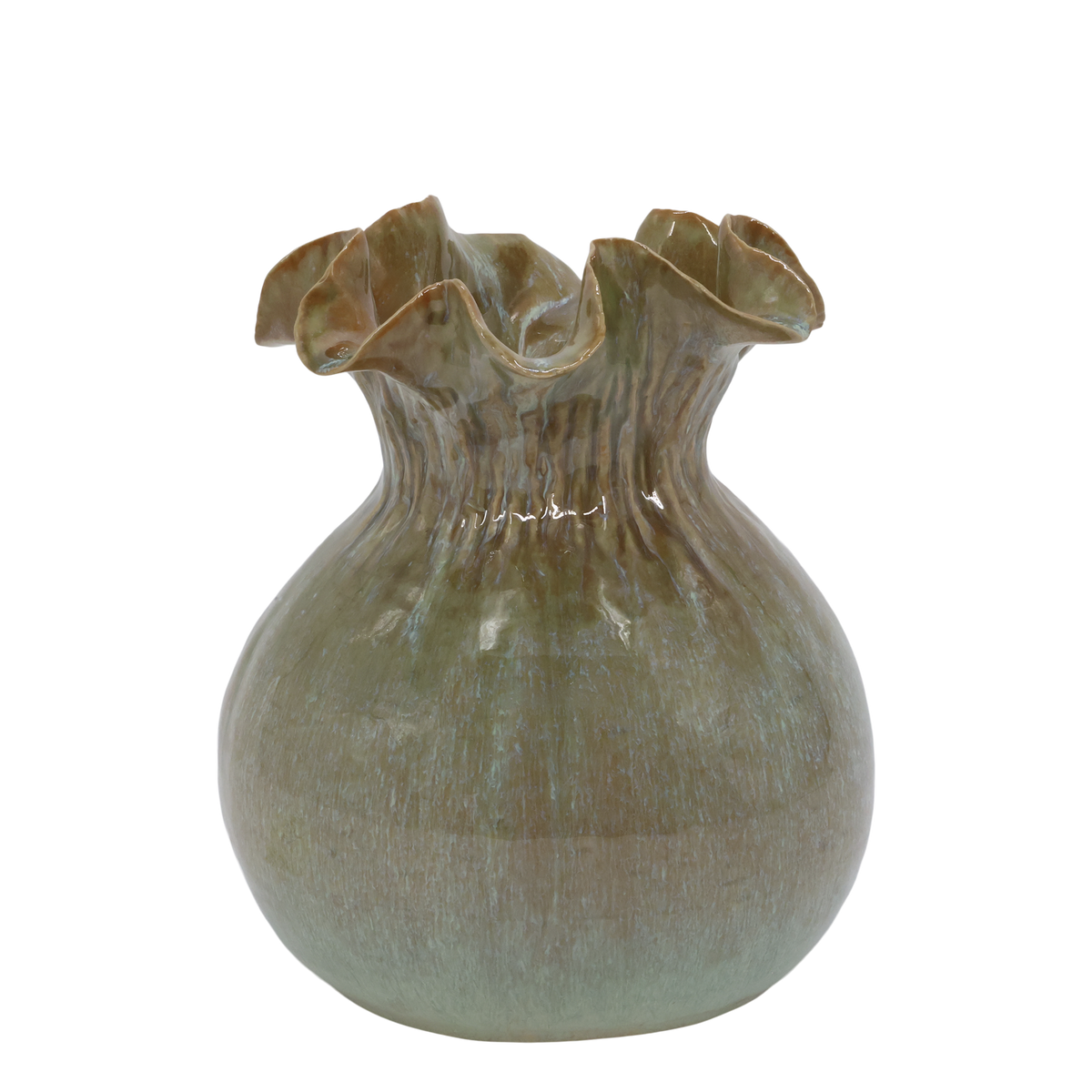 Keramieken vaas met golvende rand – groen – 21,5 cm