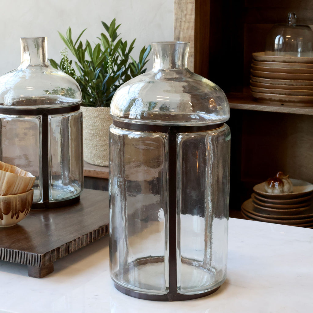 Oude Franse Fles met IJzeren Decoratie 38 cm