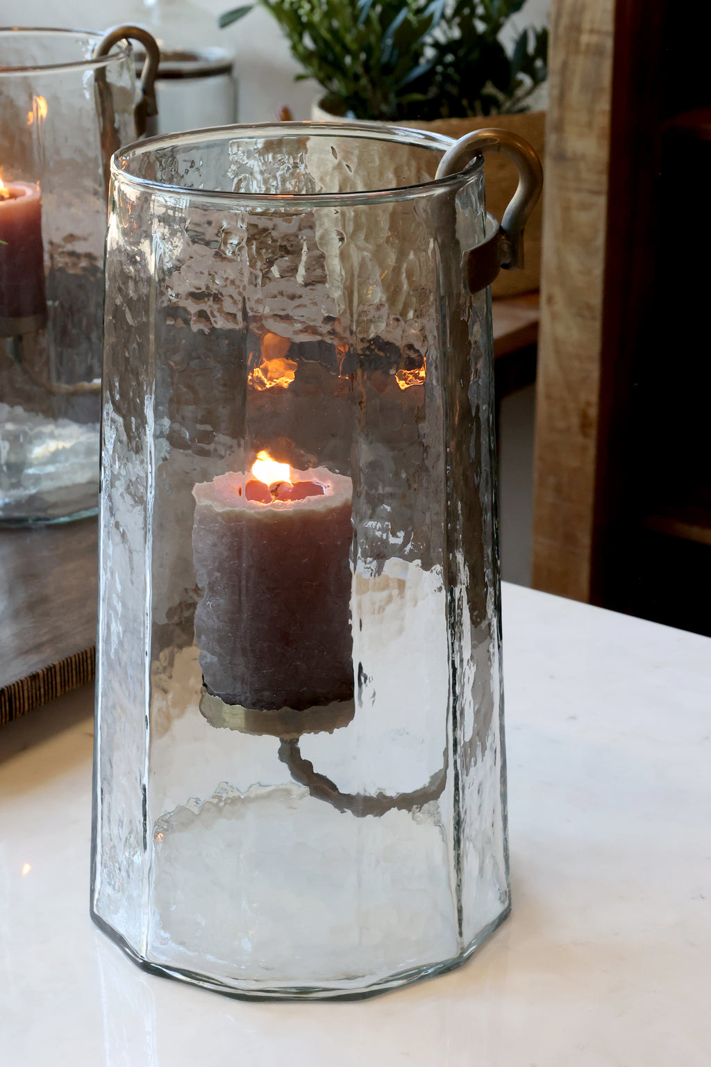 Chic Antique Windlicht met Messing Kandelaar – Helder Glas — afbeelding 2
