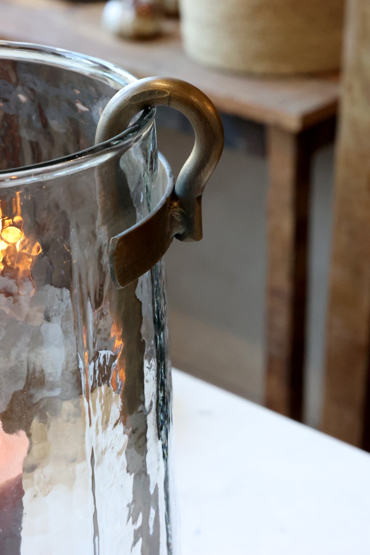 Chic Antique Windlicht met Messing Kandelaar – Helder Glas — afbeelding 3
