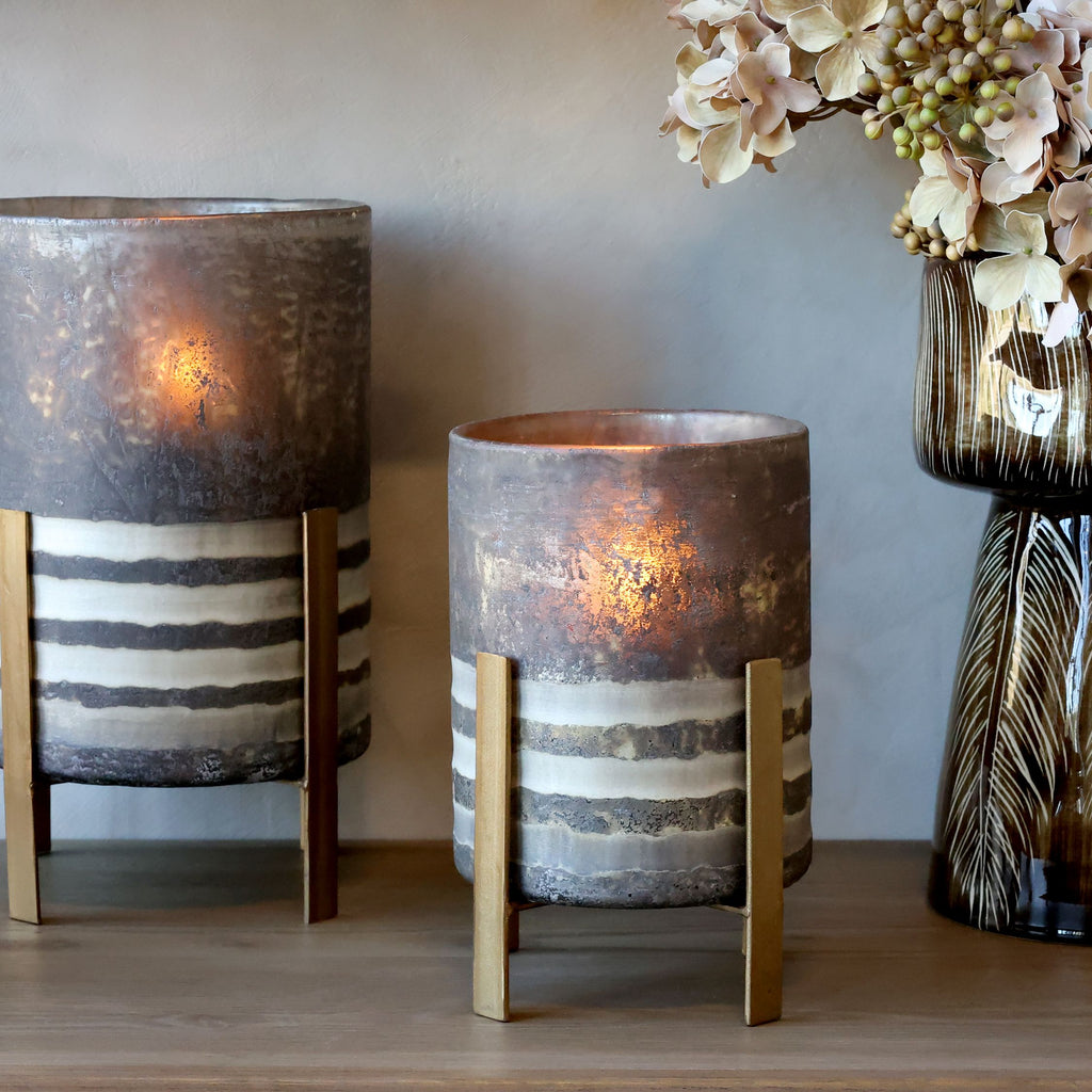 Windlicht op Voet – Antique Coffee 24 cm