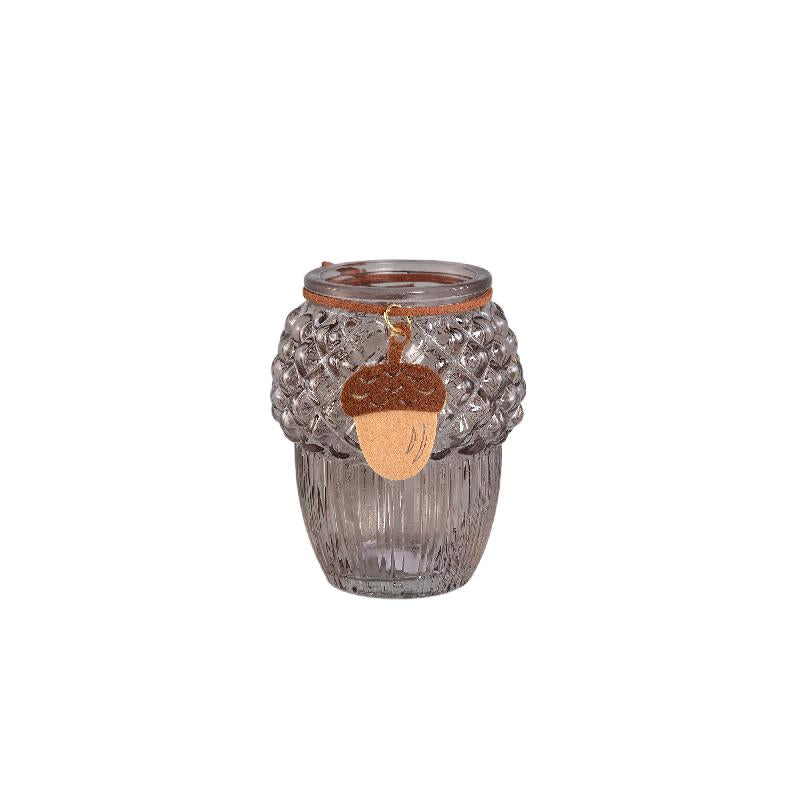 PTMD Amith Glazen Eikel Theelichthouder met Vilt – Clear Beige