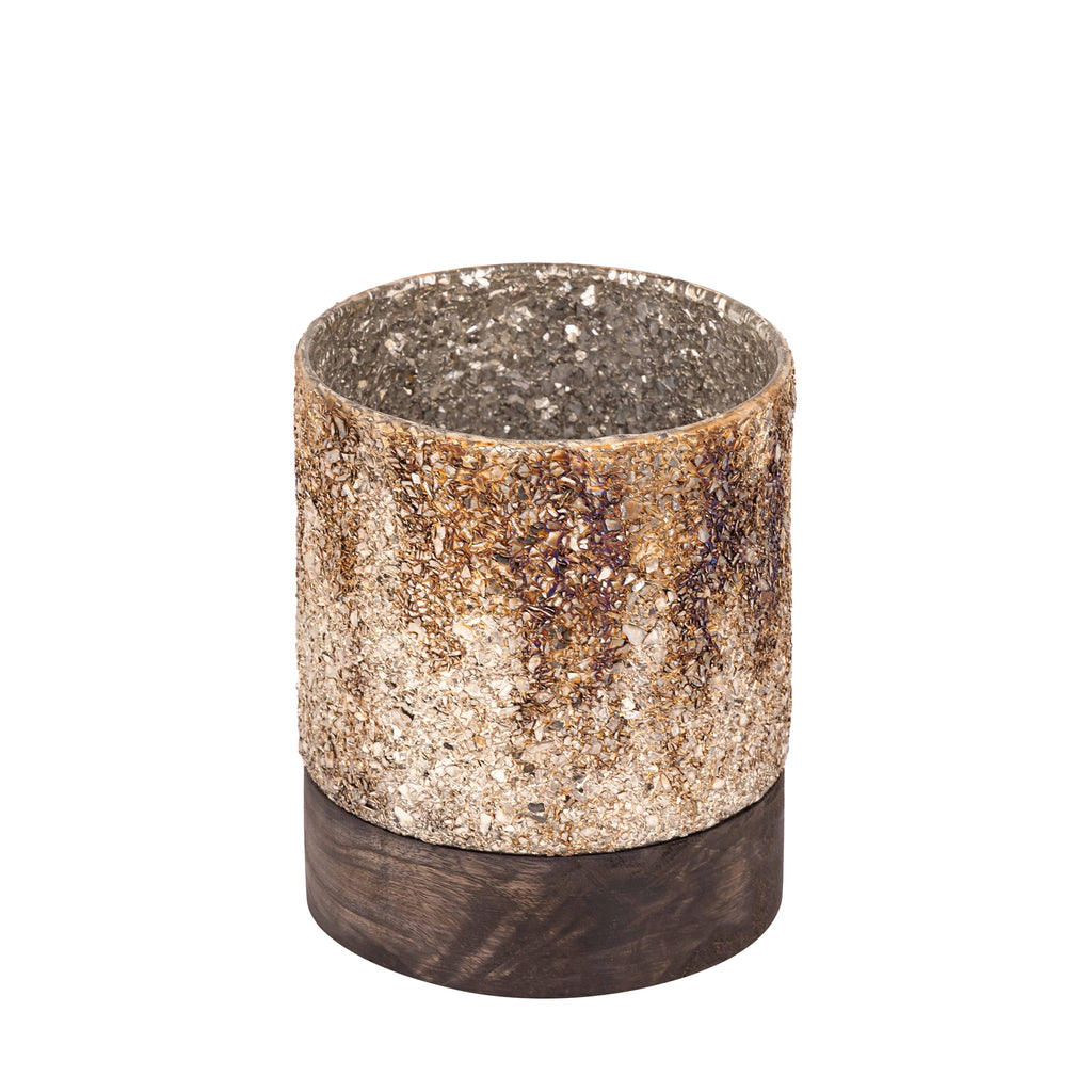 PTMD Lucell Mozaïek Windlicht met Houten Voet – Brons 15 cm – foto 2