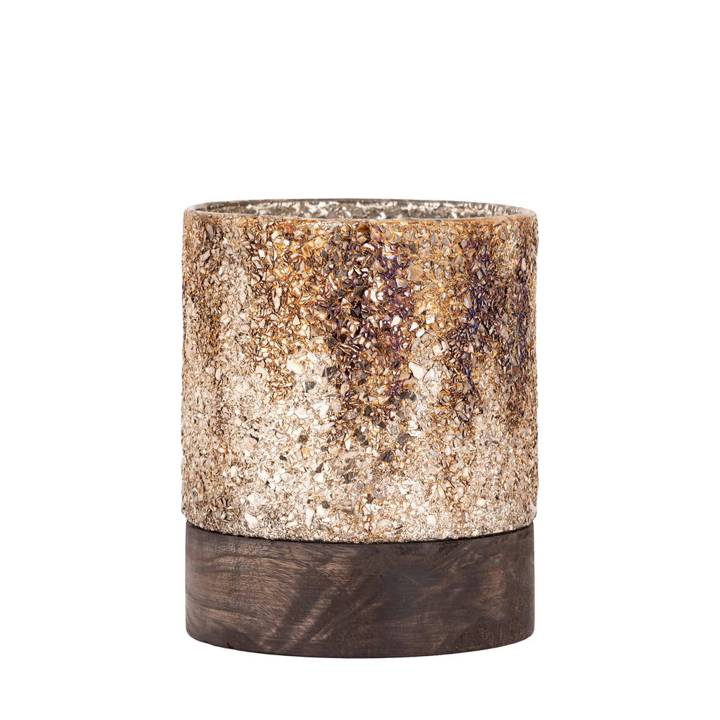 PTMD Lucell Mozaïek Windlicht met Houten Voet – Brons 15 cm