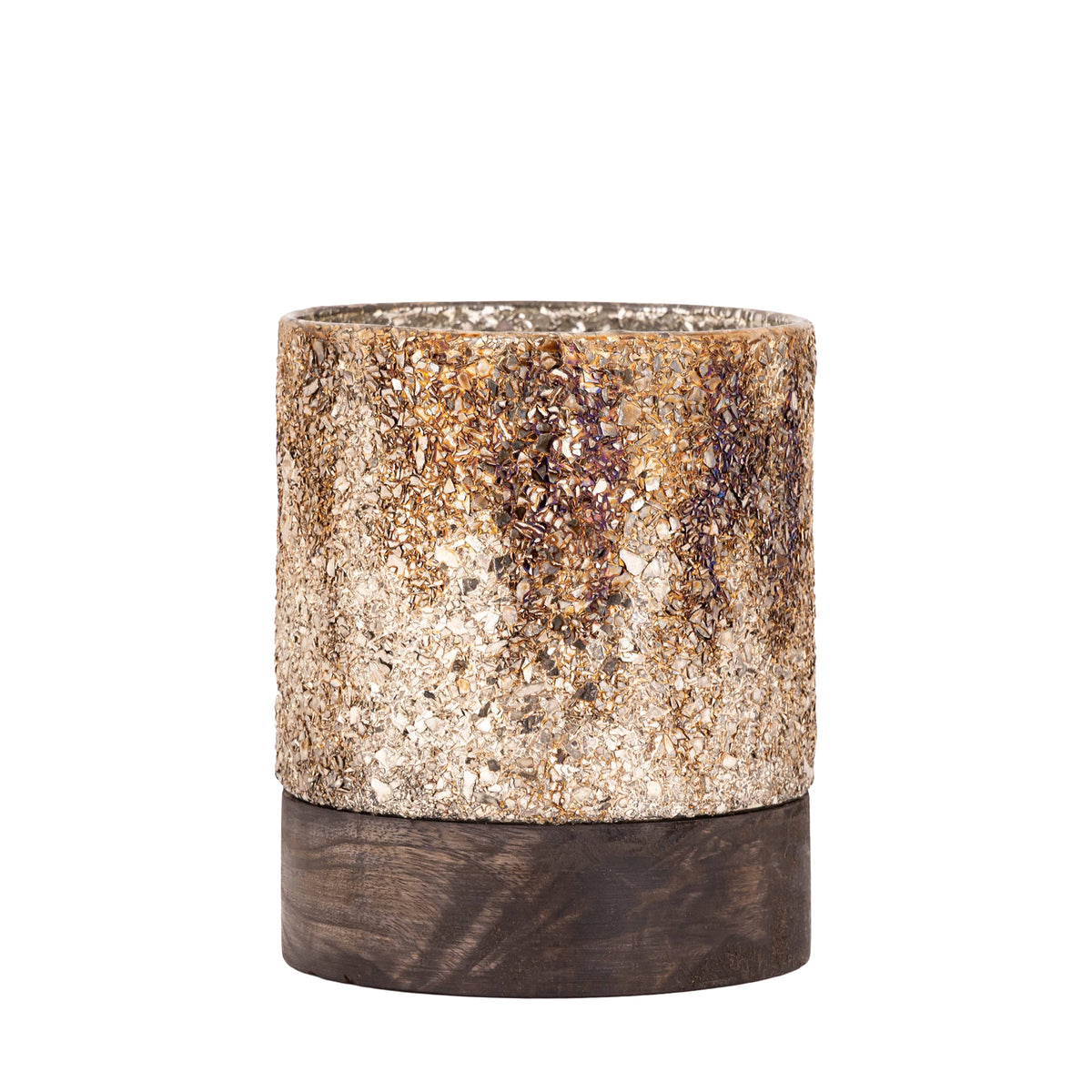 PTMD Lucell Mozaïek Windlicht met Houten Voet – Brons 15 cm