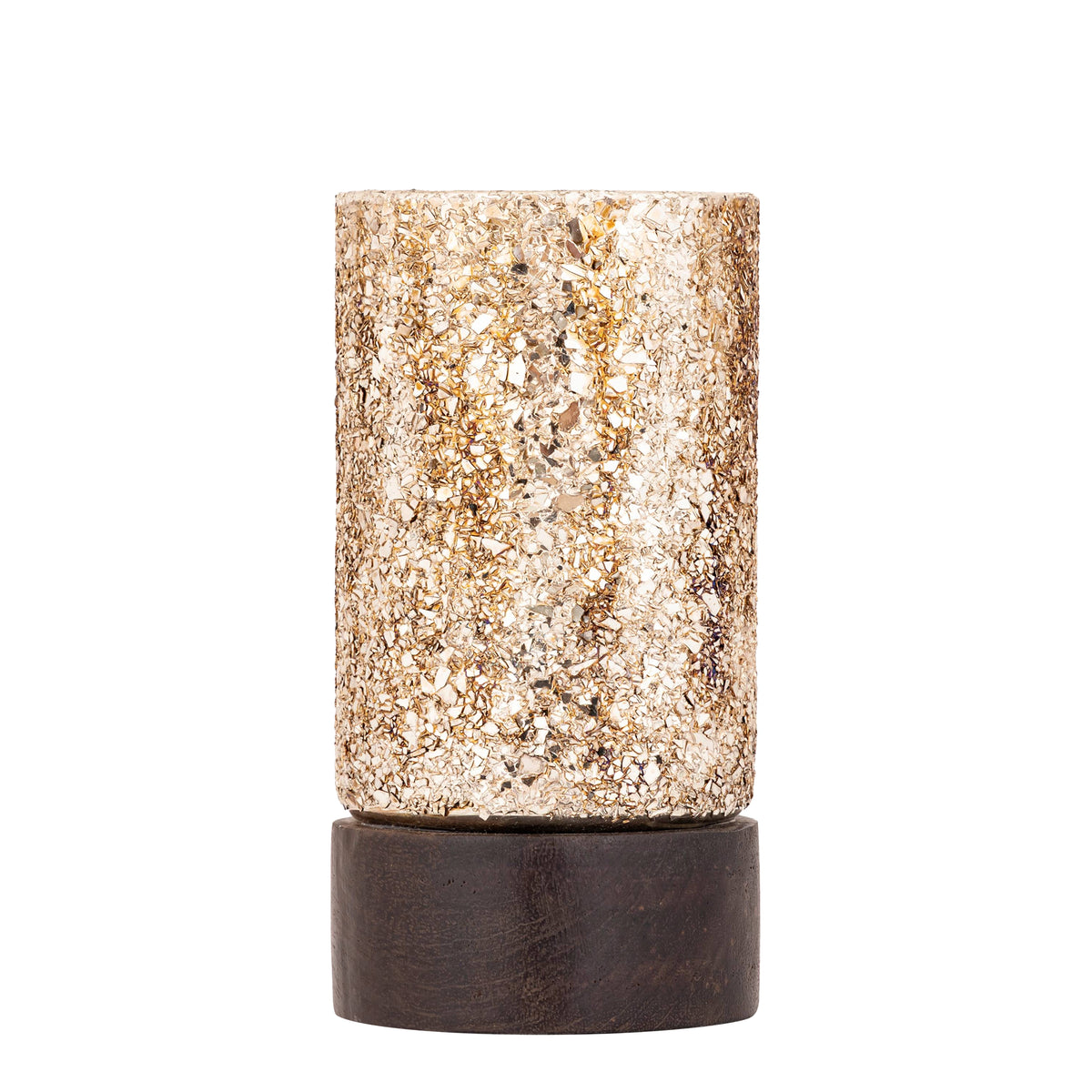 PTMD Lucell Mozaïek Windlicht met Houten Voet – Brons 19 cm