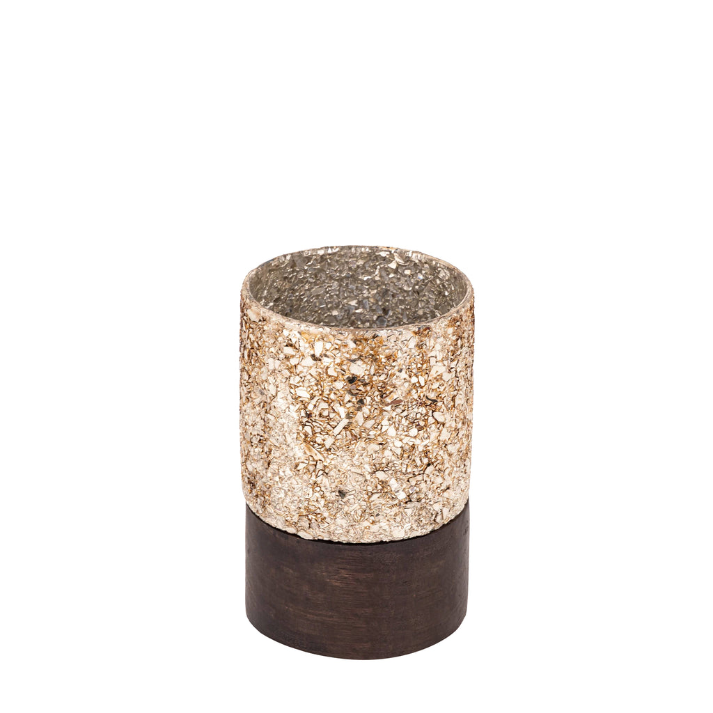 PTMD Lucell Mozaïek Windlicht met Houten Voet – Brons 12 cm – foto 2