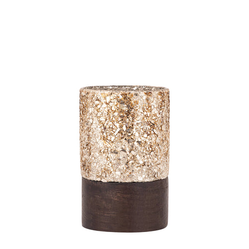PTMD Lucell Mozaïek Windlicht met Houten Voet – Brons 12 cm