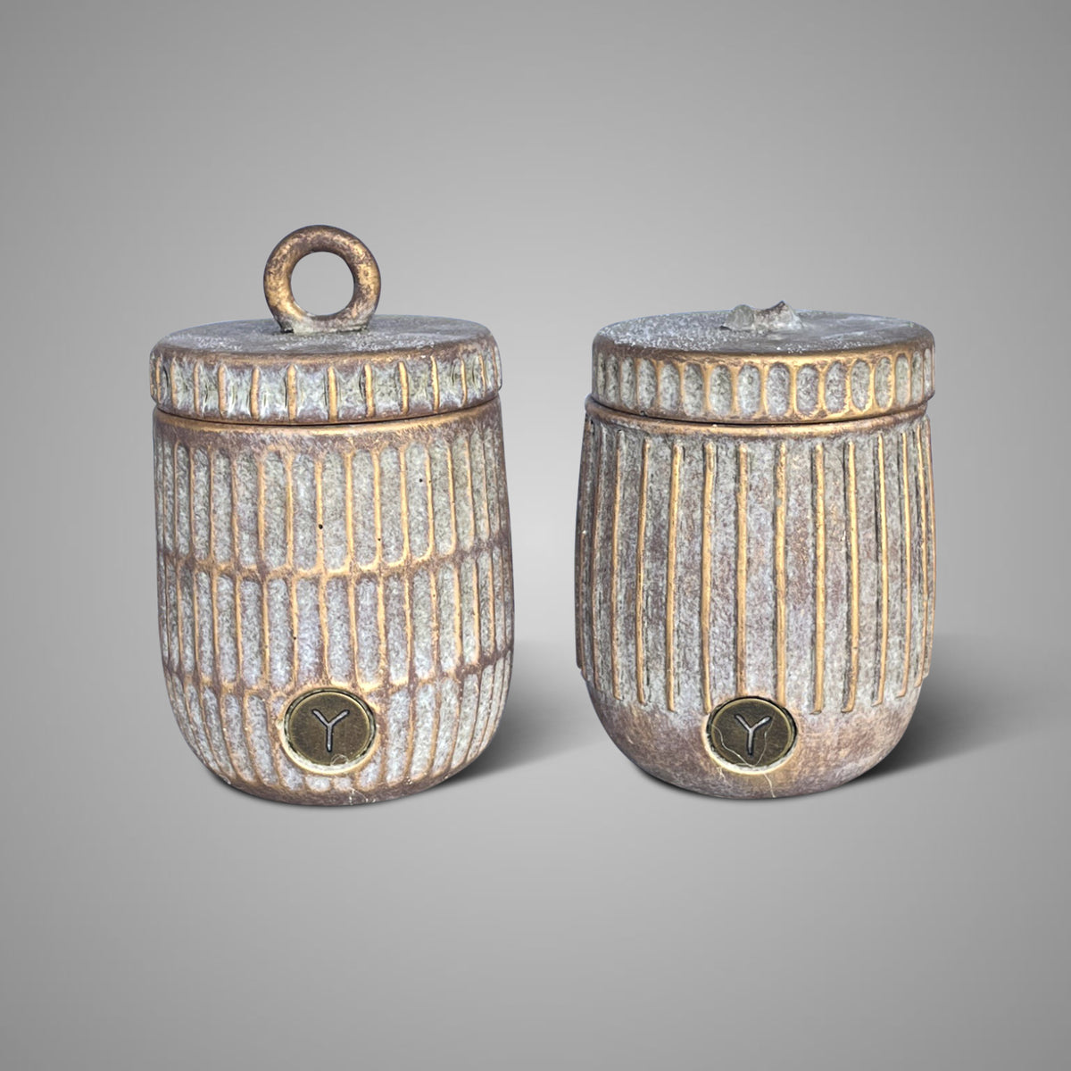 Set van 2 Decoratieve Potten met Deksel Relief Jewel