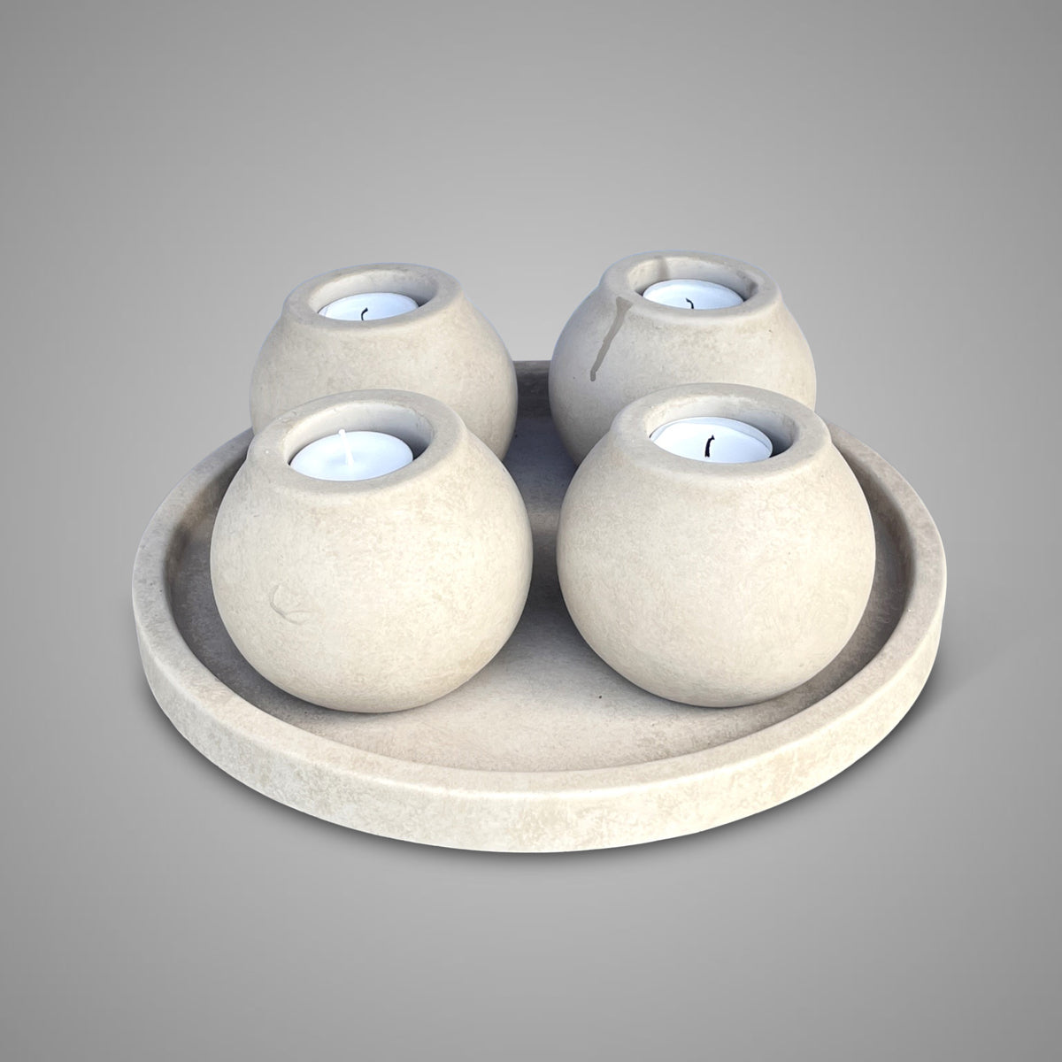 Set van 4 Waxinelichthouders op Plateau Majestic Taupe – 30 cm