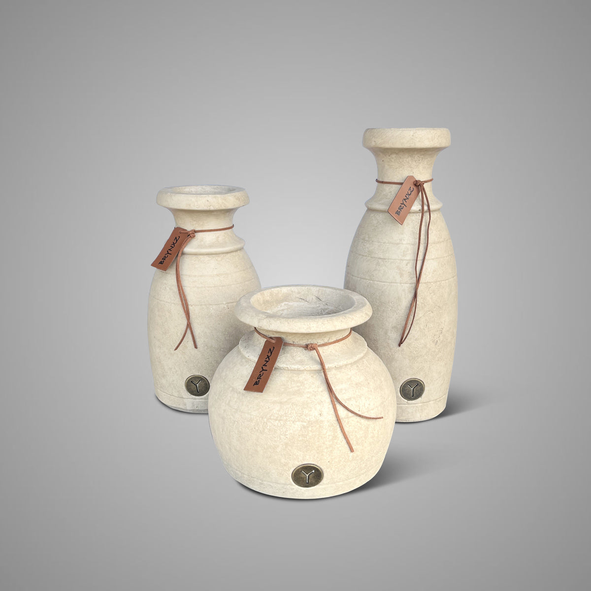 Set van 3 Decoratieve Flessen Majestic Taupe – Lines & Rope