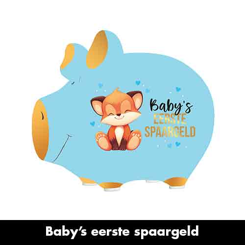 Spaarvarken Baby’s eerste spaargeld in lichtblauw van Artige – kraamcadeau
