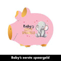 Spaarvarken Baby’s eerste spaargeld in roze van Artige – kraamcadeau