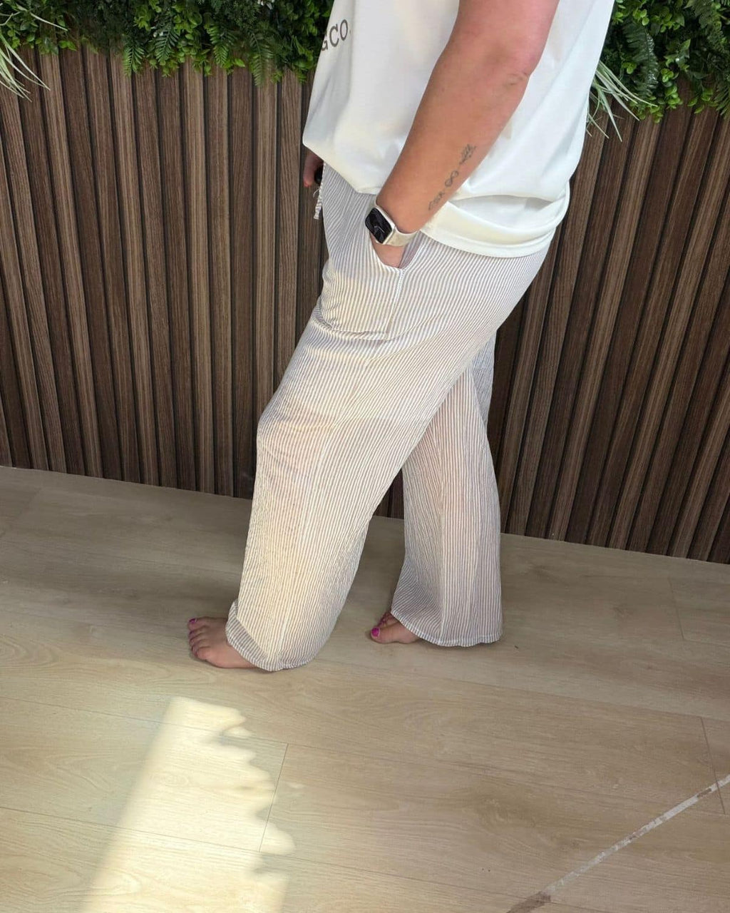 Beach Broek Gestreept Beige - Velvory Fashion & Living