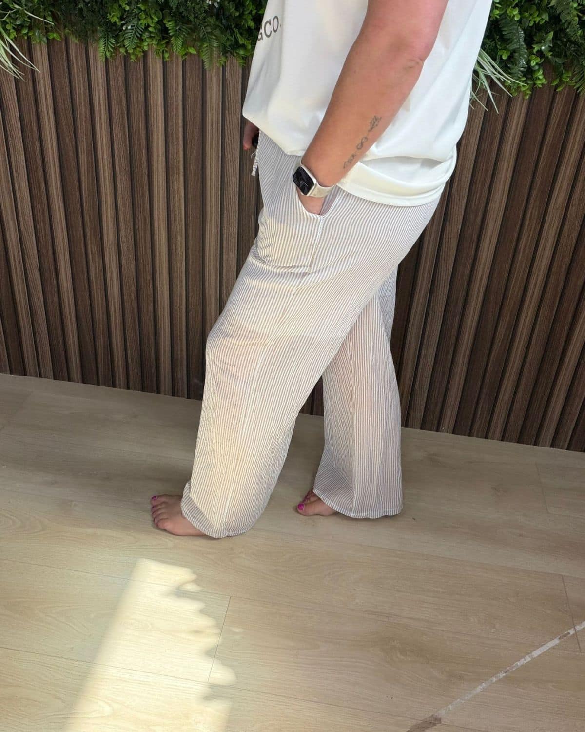 Beach Broek Gestreept Beige - Velvory Fashion & Living