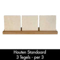 Houten tegelstandaard voor 3 keramische tegels van 10 × 10 cm
