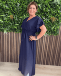 Lange Jurk met Roeselmouw en Ceintuur - Velvory Fashion & Living