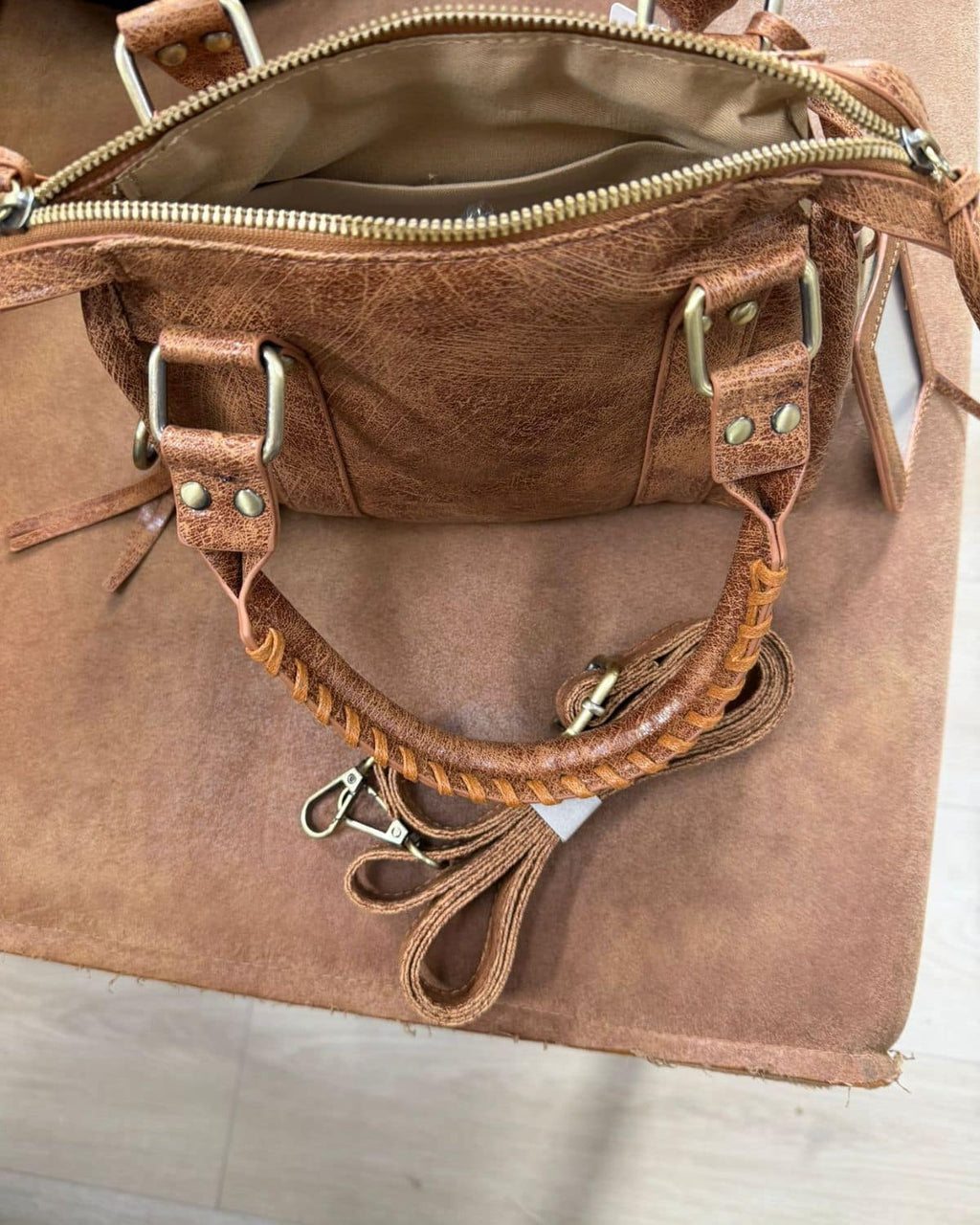 Lederlook Handtasje Cognac Bruin - Velvory Fashion & Living