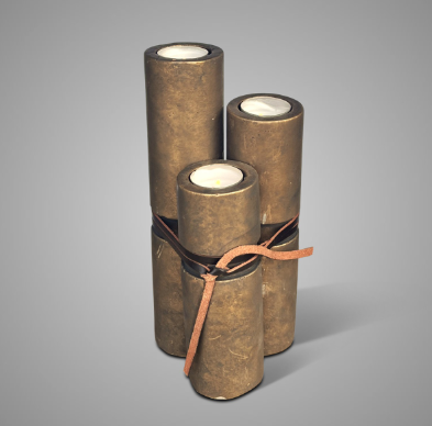 Set van 3 Waxinelichthouders Leather Rope Majestic Gold