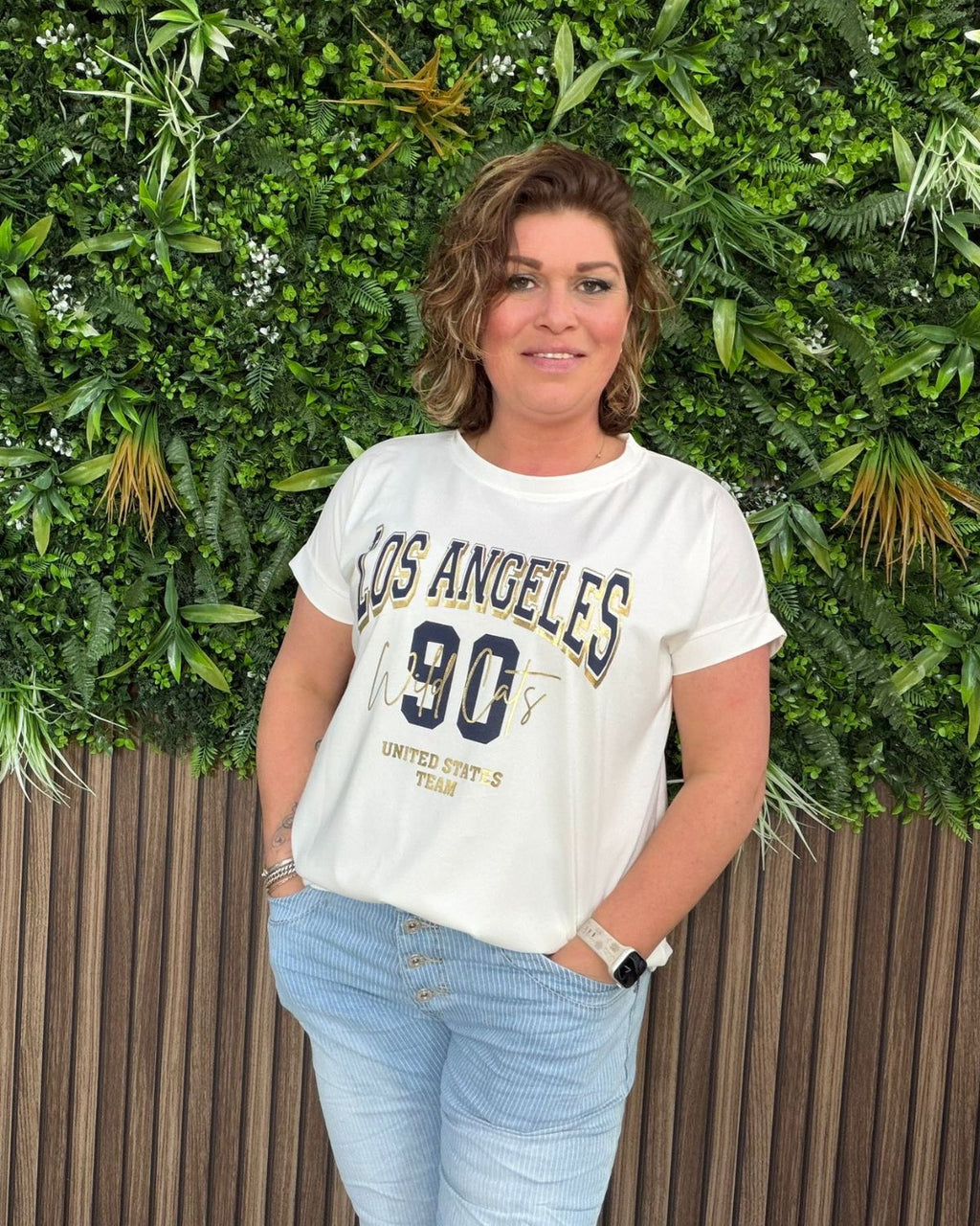 T-Shirt Los Angeles Wit Marine Blauw - Velvory Fashion & Living