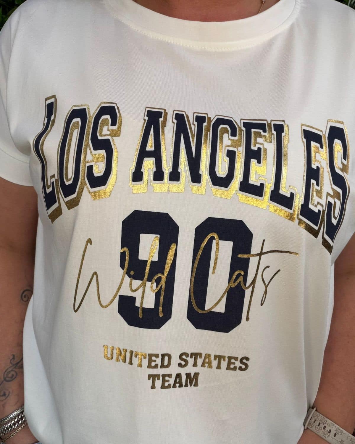 T-Shirt Los Angeles Wit Marine Blauw - Velvory Fashion & Living
