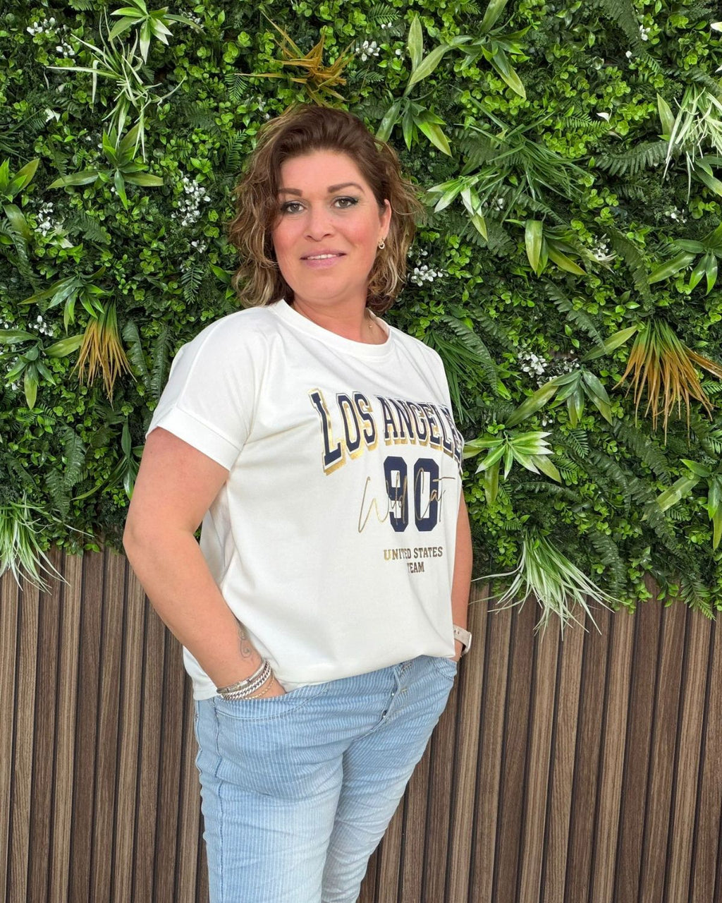 T-Shirt Los Angeles Wit Marine Blauw - Velvory Fashion & Living