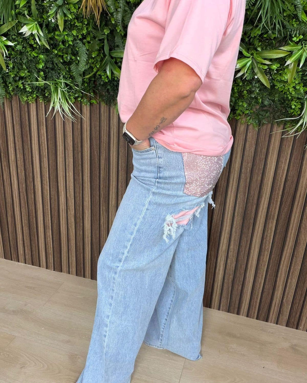 Tik Tok Jeans Glitter Roze Wide Leg - Velvory Fashion & Living