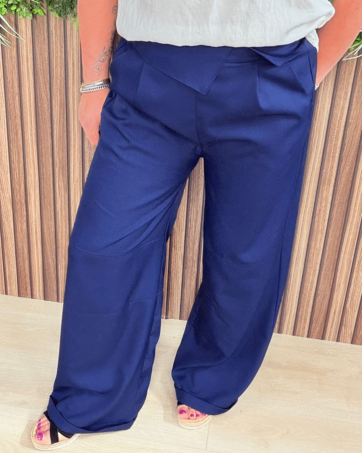 Wide Leg Broek Marine Blauw - Velvory Fashion & Living